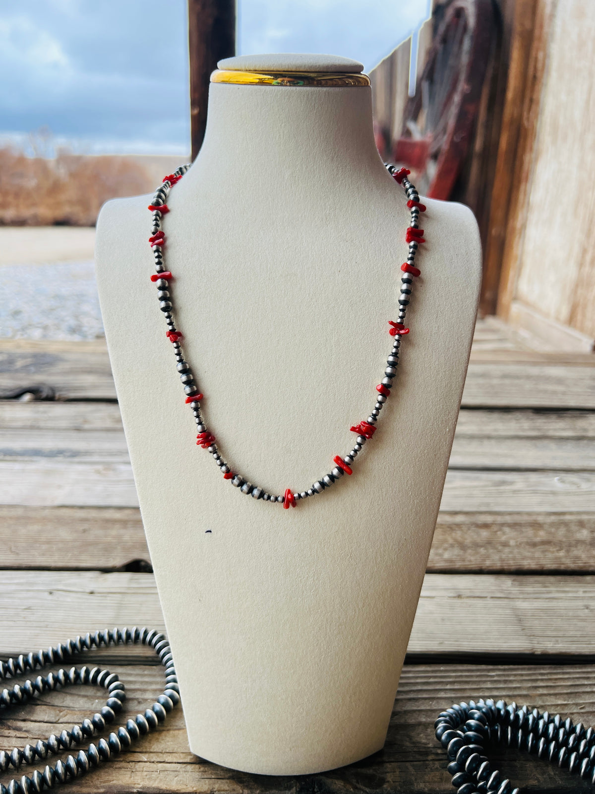 Sterling Silver Red Coral Navajo Pearls