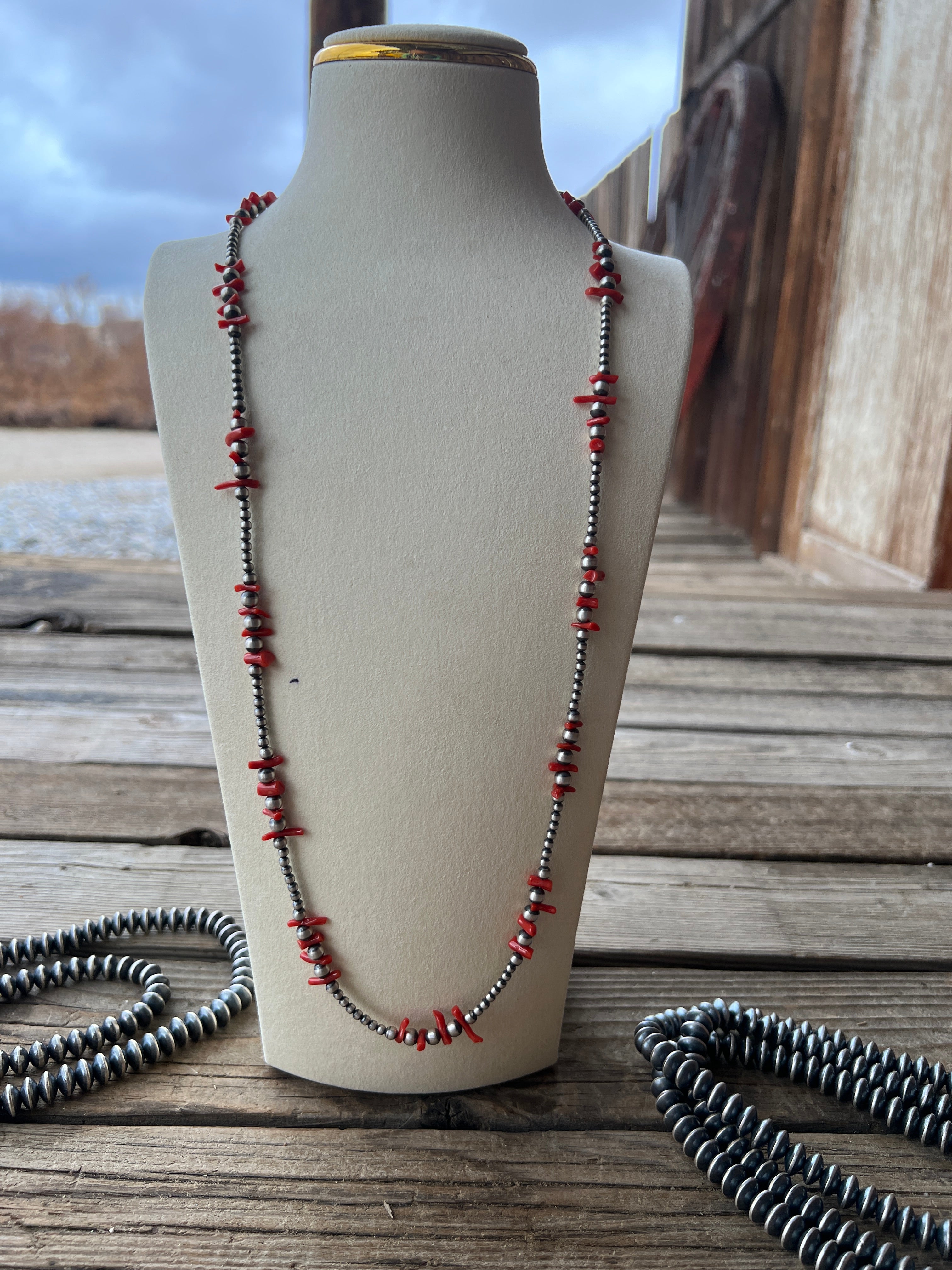 Sterling Silver Red Coral Navajo Pearls – Bougie Cattle Company