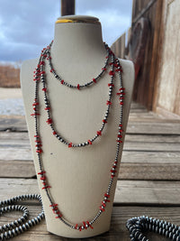 Sterling Silver Red Coral Navajo Pearls