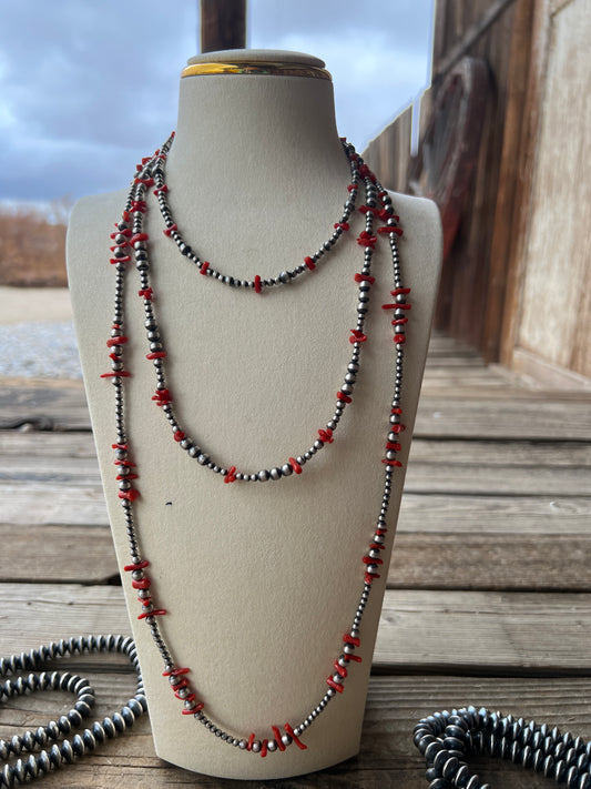 Sterling Silver Red Coral Navajo Pearls