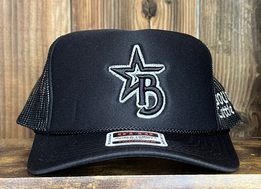 Metallic Silver Bougie Logo Black Foam Trucker Hat