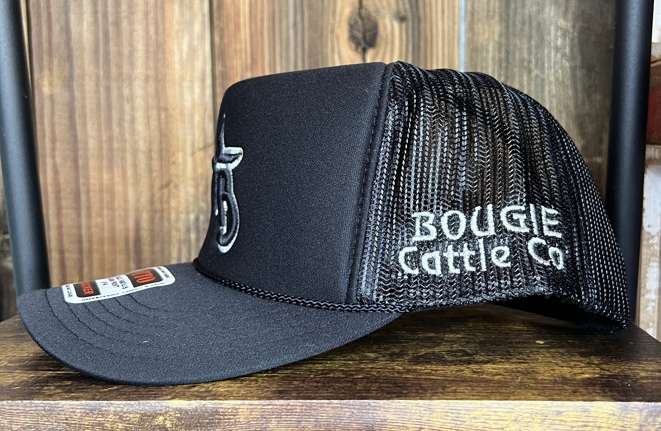 Metallic Silver Bougie Logo Black Foam Trucker Hat