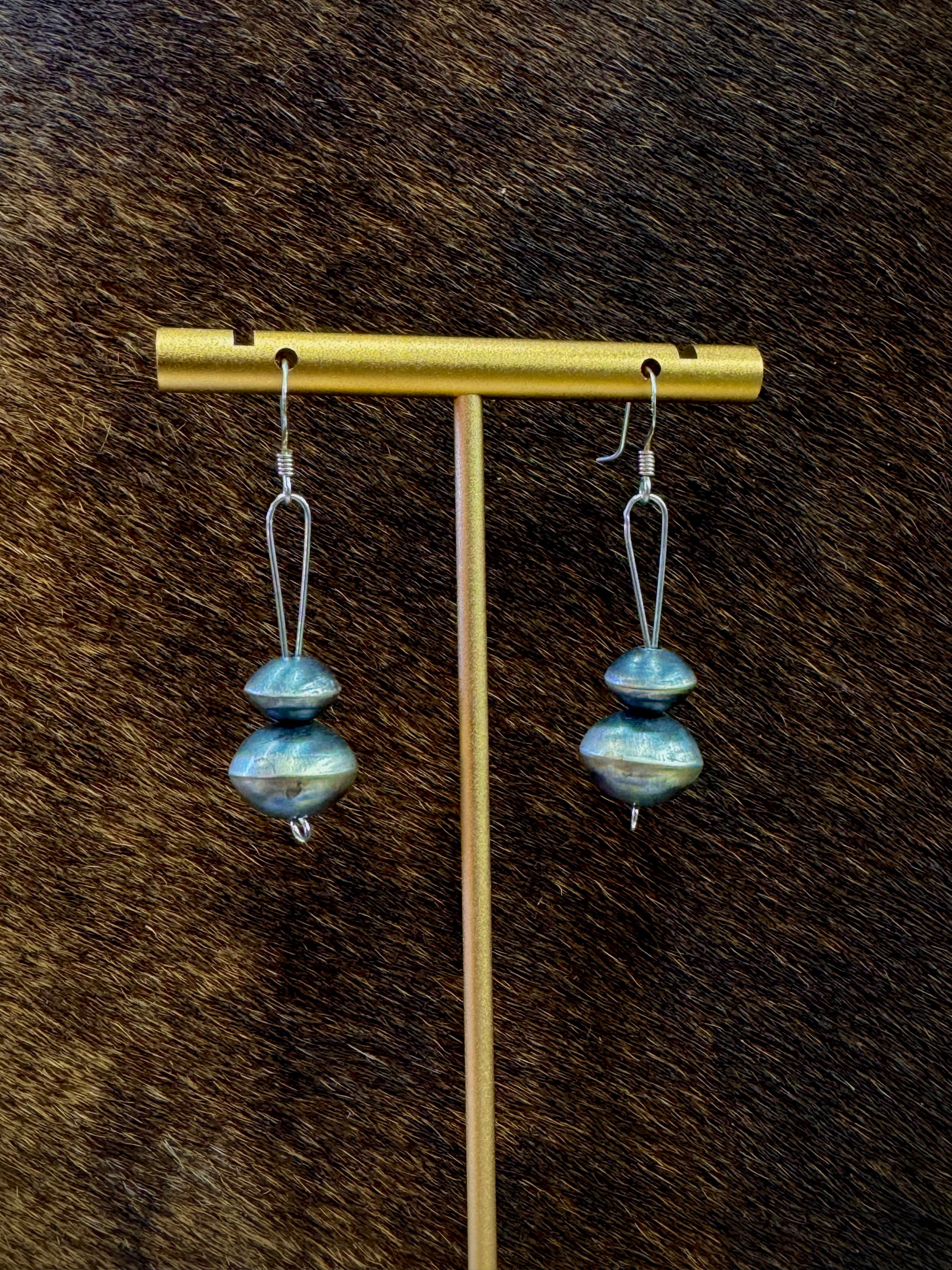 Navajo Pearl Sterling Silver Dangle Hand Crafted Earrings