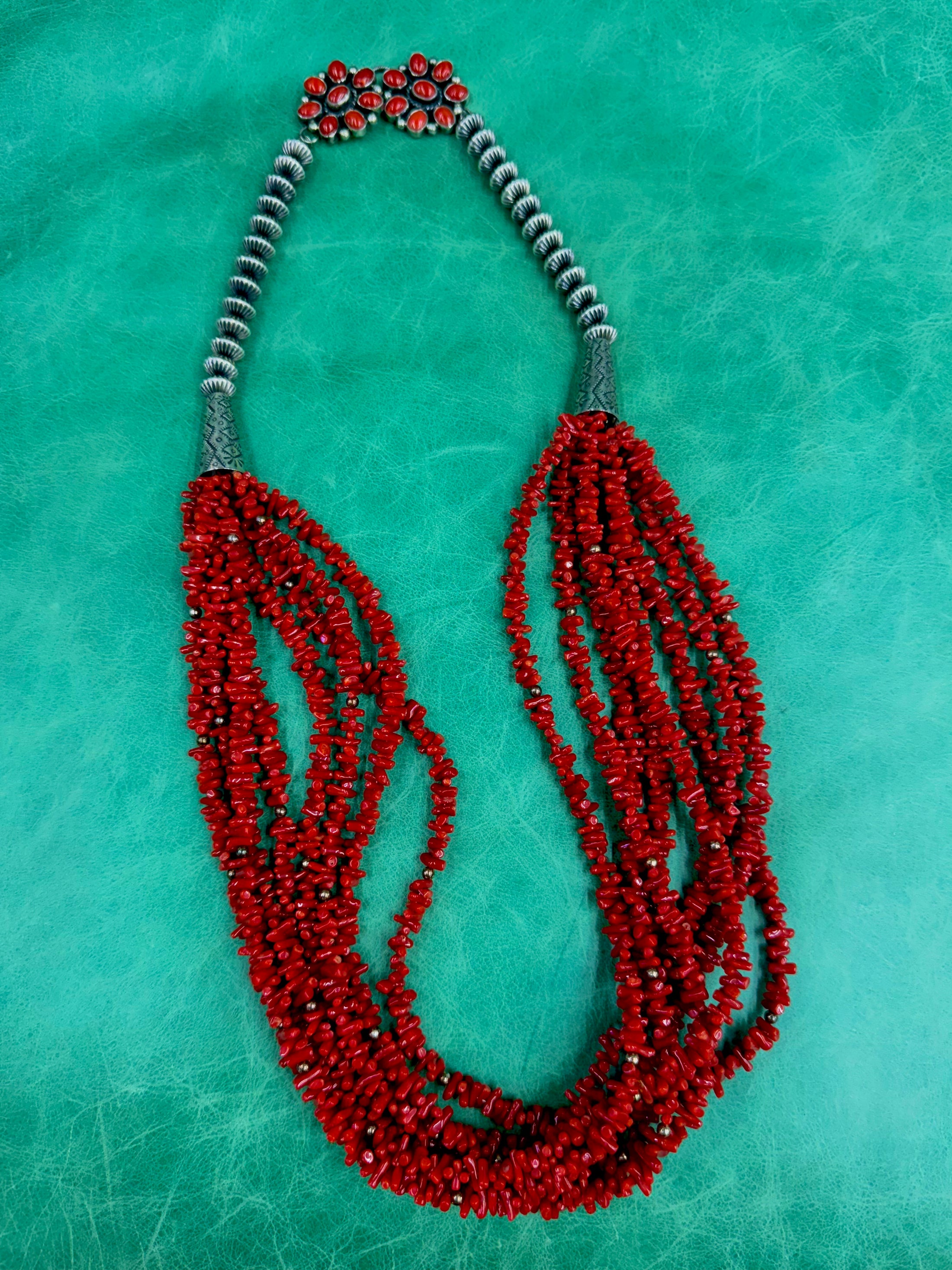 Multi Strand Coral Sterling Silver Necklace