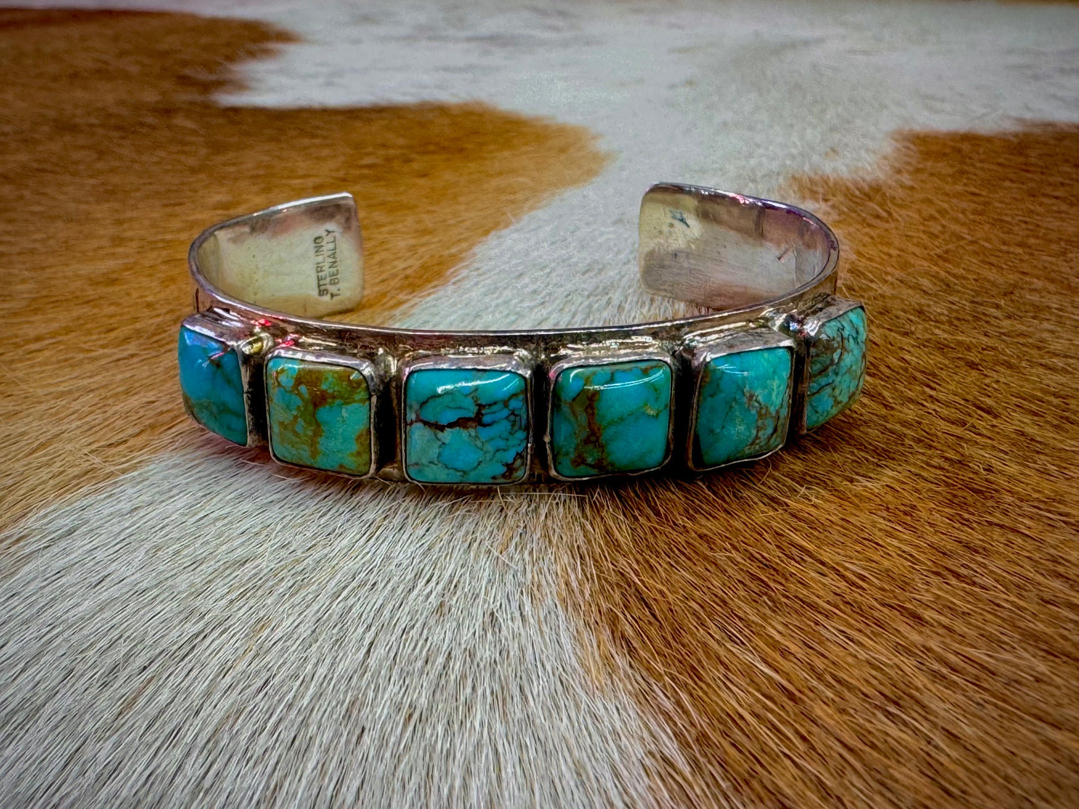 Sterling Silver Turquoise Square Stones in a Chanel Setting Cuff