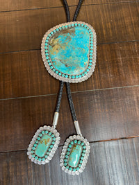 Artist Stamped Sterling Silver Turquoise Statement Bolo Tie