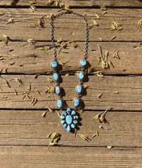 Dry-Creek Turquoise Sterling Silver Lariat Necklace/Earring Set