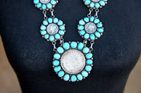 Native American Authentic Sterling Silver Turquoise Concho Necklace